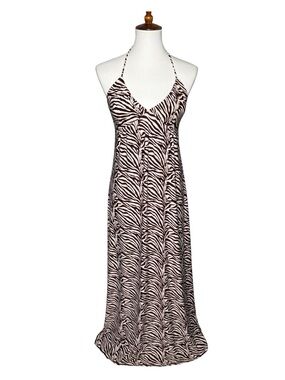 Alyn Paige New York brown & white zebra print halter maxi dress size medium